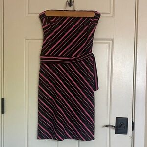 Y2K Strapless Pink and Black Diagonal Stripe Dress